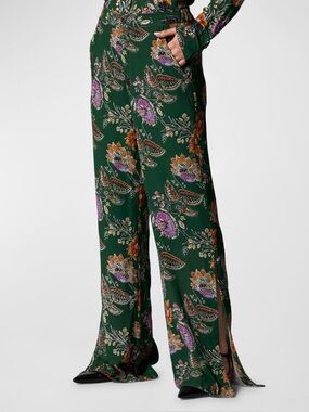 Equipment Jacqueline Floral-Print Side-Slit Wide-Leg Trousers Size 0
